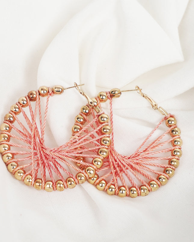 Elegant Coral Thread Hoop Earrings