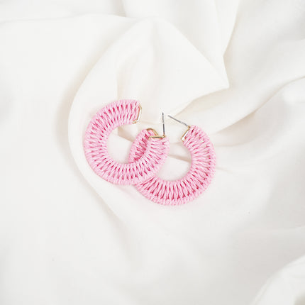 Pink Woven Hoop Earrings