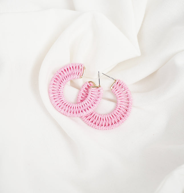 Pink Woven Hoop Earrings