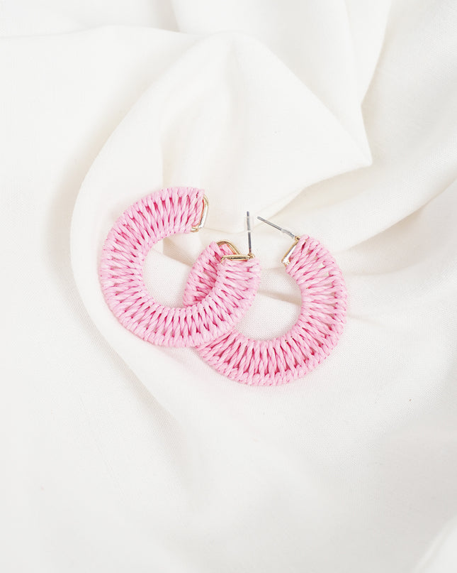 Pink Woven Hoop Earrings