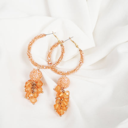 Sparkling Peach Beaded Hoop Earrings