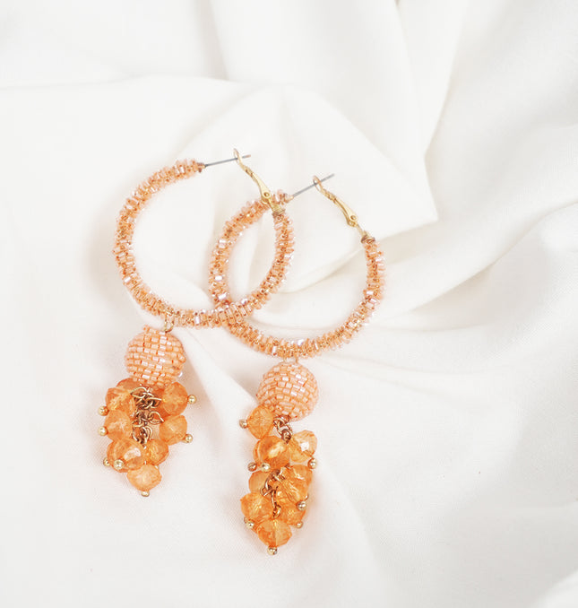 Sparkling Peach Beaded Hoop Earrings