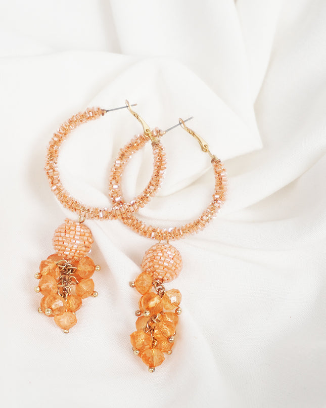 Sparkling Peach Beaded Hoop Earrings