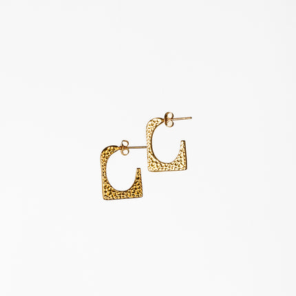 Golden Hammered Square Hoop Earrings