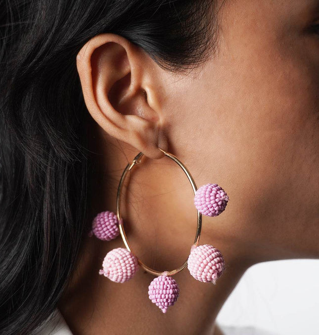 Pink Ombre Beaded Hoop Earrings - HASHTACK