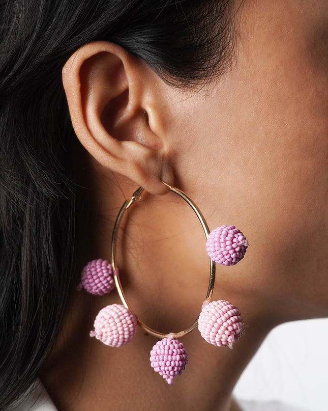 Pink Ombre Beaded Hoop Earrings