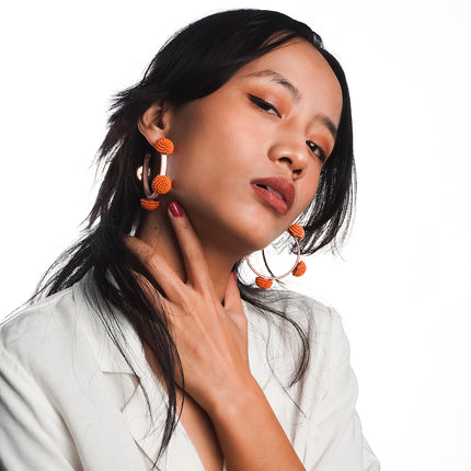 Vivid Orange Beaded Hoop Earrings