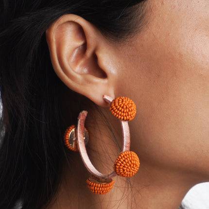 Vivid Orange Beaded Hoop Earrings