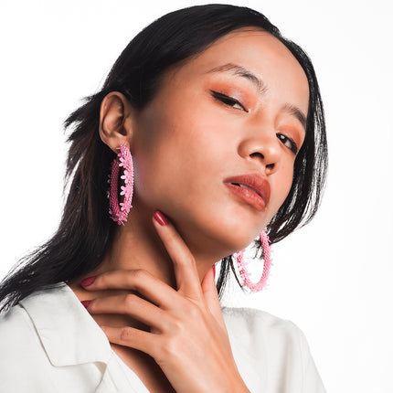 Pink Floral Hoop Earrings