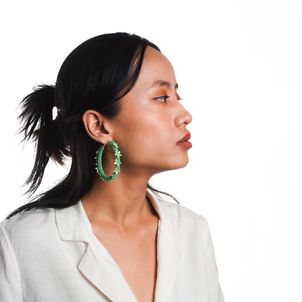 Green Floral Hoop Earrings