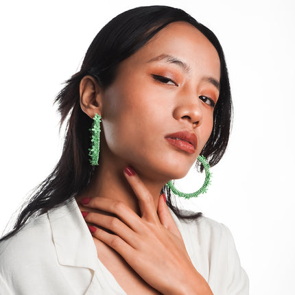 Green Floral Hoop Earrings