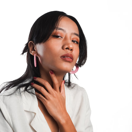 Pink Woven Hoop Earrings