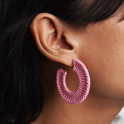 Pink Woven Hoop Earrings