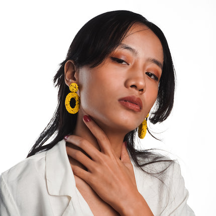 Yello Gold Beaded Drop Earrings