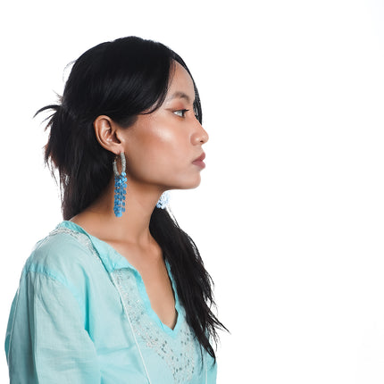 Sky Blue Chime Beaded Hoop Earrings