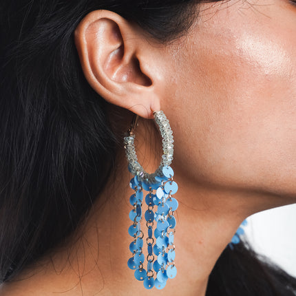 Sky Blue Chime Beaded Hoop Earrings