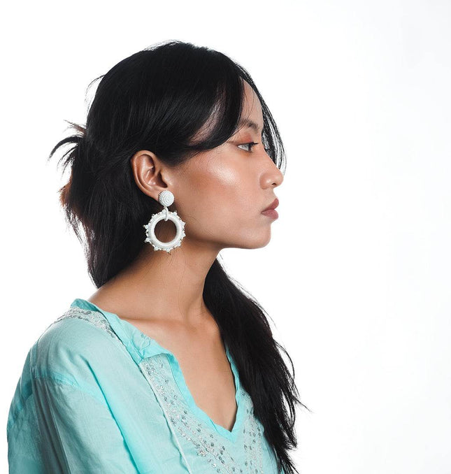 Opal White Hoops Earrings - HASHTACK