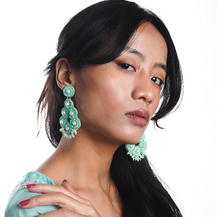 Green Pearl Drop Bunch Earrings