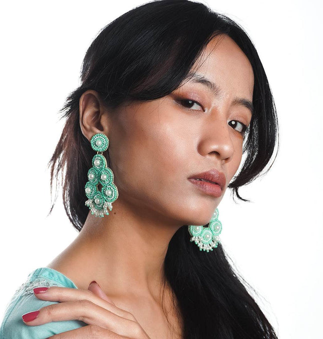 Green Pearl Drop Bunch Earrings - HASHTACK