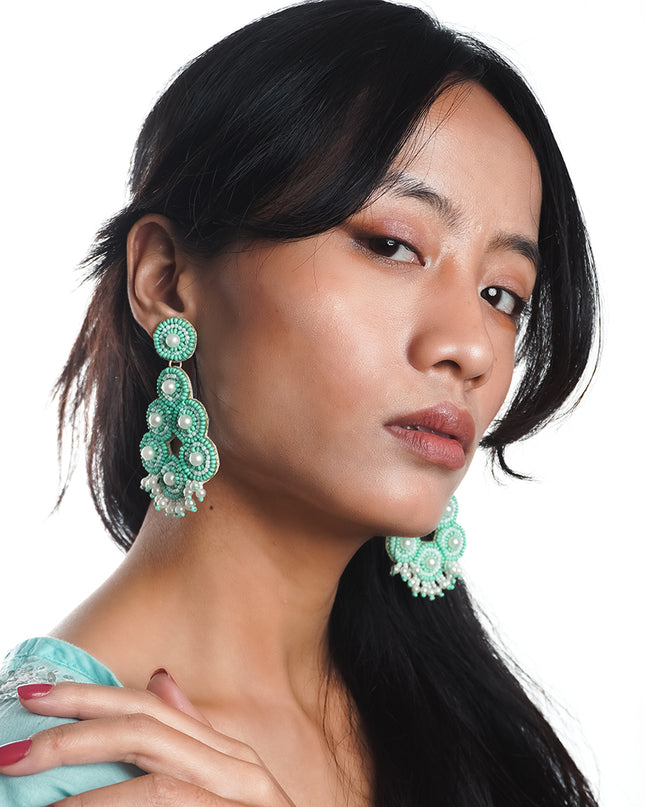 Green Pearl Drop Bunch Earrings