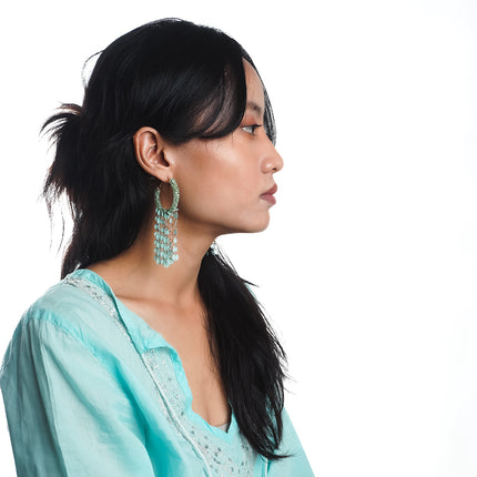 Aqua Chime Beaded Hoop Earrings