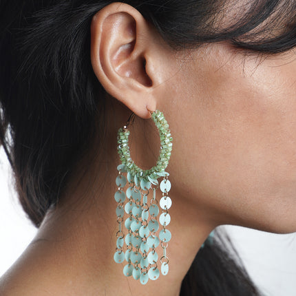 Aqua Chime Beaded Hoop Earrings