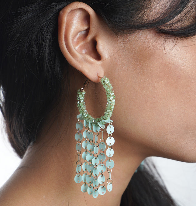 Aqua Chime Beaded Hoop Earrings