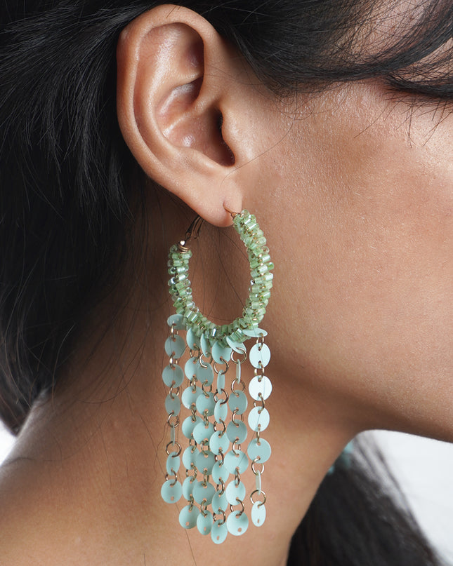 Aqua Chime Beaded Hoop Earrings