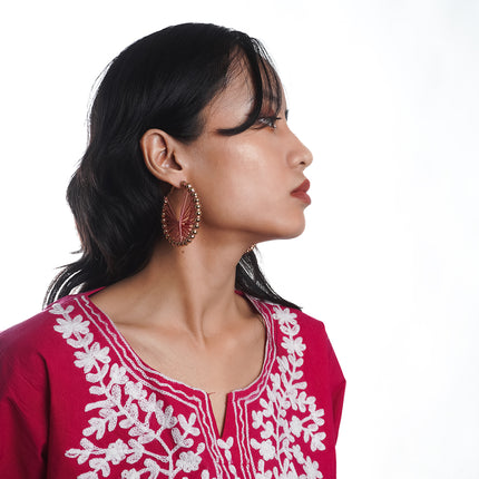 Elegant Coral Thread Hoop Earrings