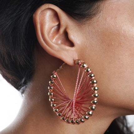 Elegant Coral Thread Hoop Earrings