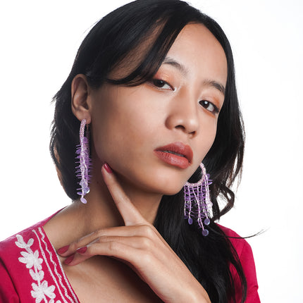 Emerald Floral Beaded Hoop Earrings