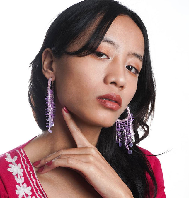 Emerald Floral Beaded Hoop Earrings - HASHTACK
