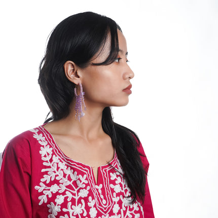 Emerald Floral Beaded Hoop Earrings