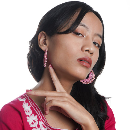 Thread Hoop Earrings With Beads