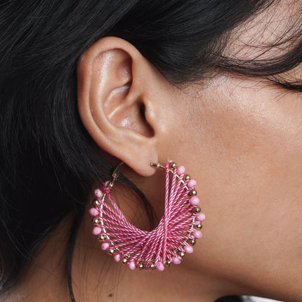 Thread Hoop Earrings With Beads