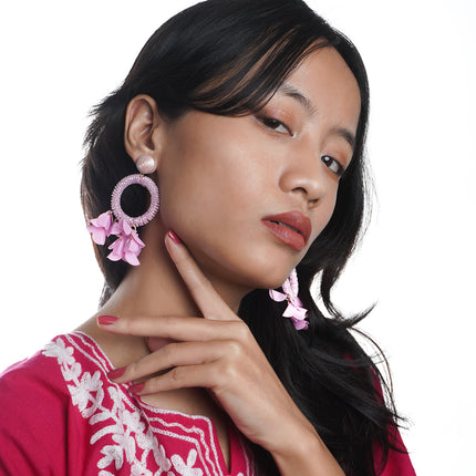 Pink Petal Hoop Earrings