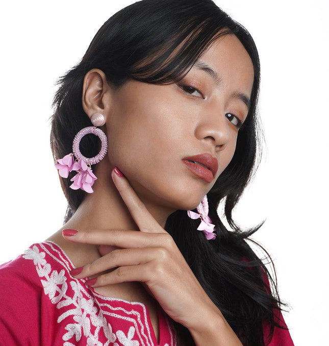 Pink Petal Hoop Earrings - HASHTACK