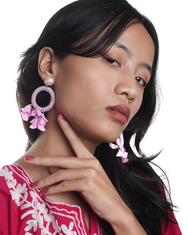 Pink Petal Hoop Earrings