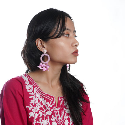 Pink Petal Hoop Earrings