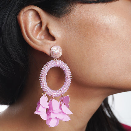 Pink Petal Hoop Earrings