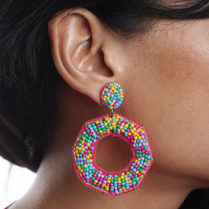 Colorful Beaded Geometric Hoop Earrings