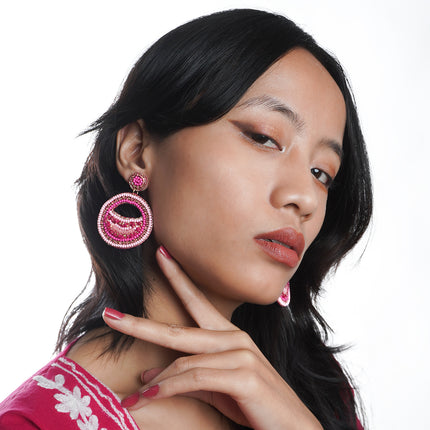 Multi Pink Beaded Drop Earrings