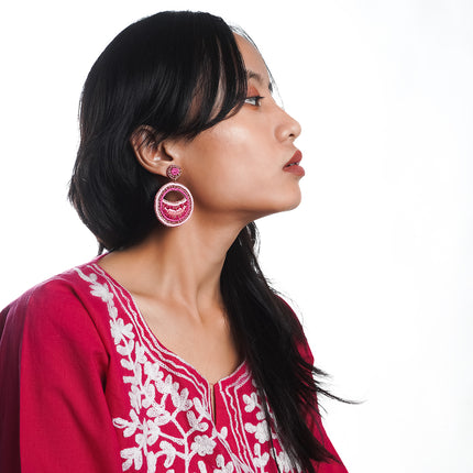 Multi Pink Beaded Drop Earrings