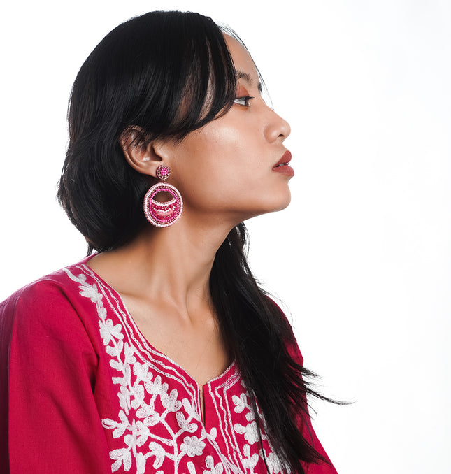 Multi Pink Beaded Drop Earrings