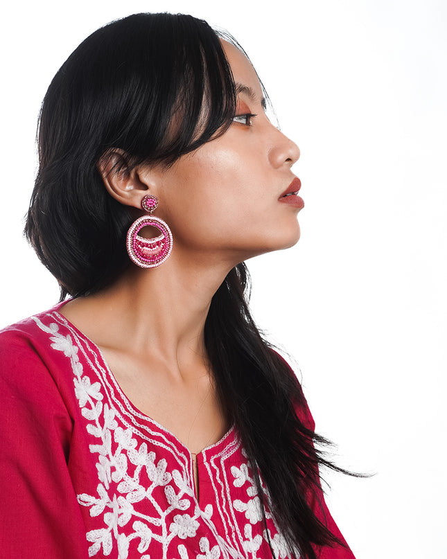 Multi Pink Beaded Drop Earrings