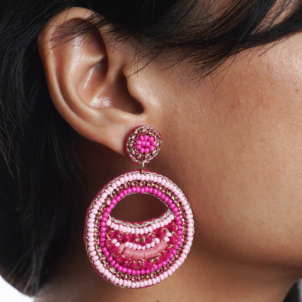 Multi Pink Beaded Drop Earrings