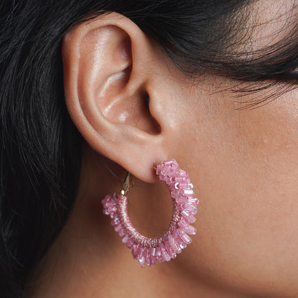 Pink Beaded Hoop Earrings