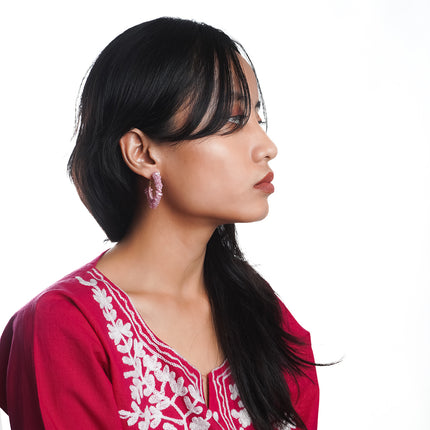 Pink Beaded Hoop Earrings