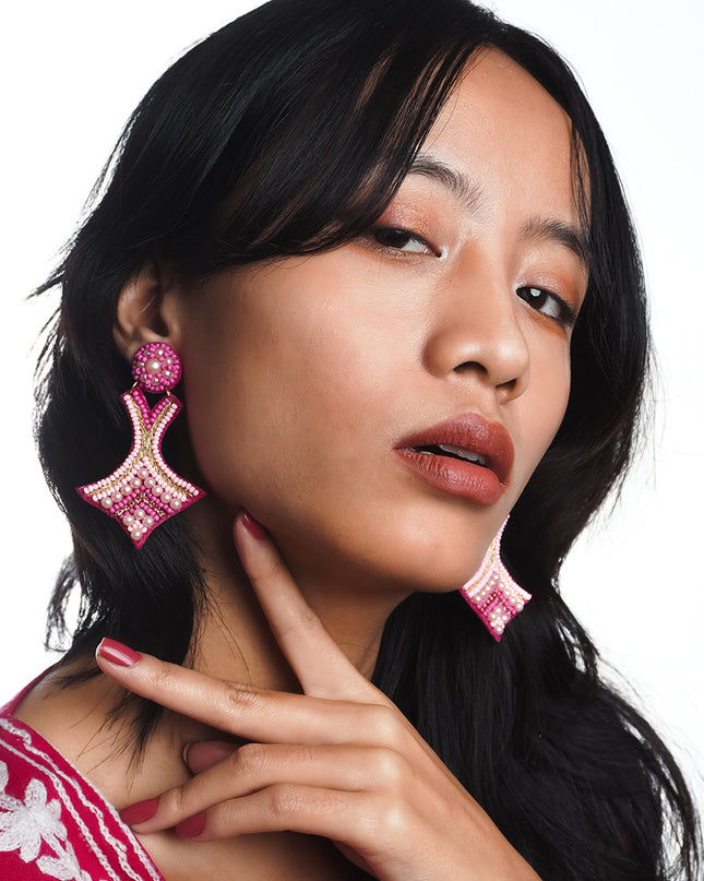 Multi Pink Beaded Arc Earrings