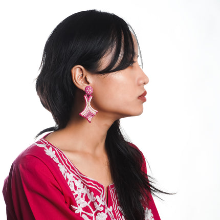 Multi Pink Beaded Arc Earrings